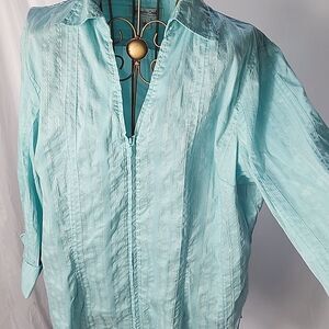 Vintage Coldwater Creek Ocean Blue Shacket Zipper Close